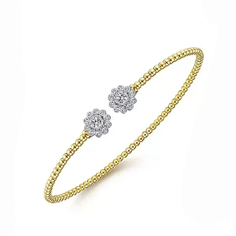 cuff bracelets for women -14K Yellow Gold Bujukan Split Cuff with Diamond Flowers