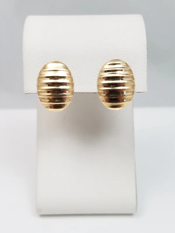 large statement rings for women -designer earrings for women -Cute 14k Yellow Gold Ribbed Earrings