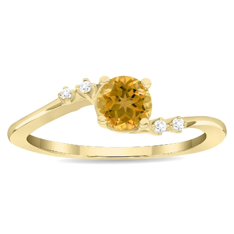 Women's Round Shaped Citrine and Diamond Tierra Ring in 10K Yellow Gold