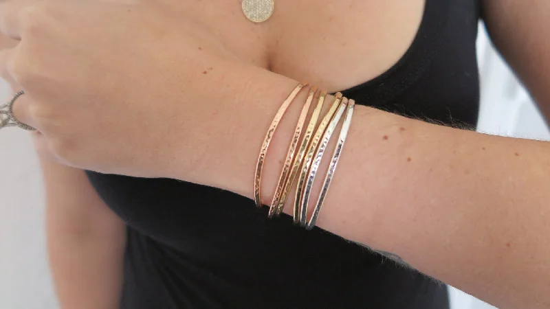 adjustable leather bangles -Hammered Cuff Set 2 (2 Thin Rose, 2 Thin Gold, 2 Thin Silver)