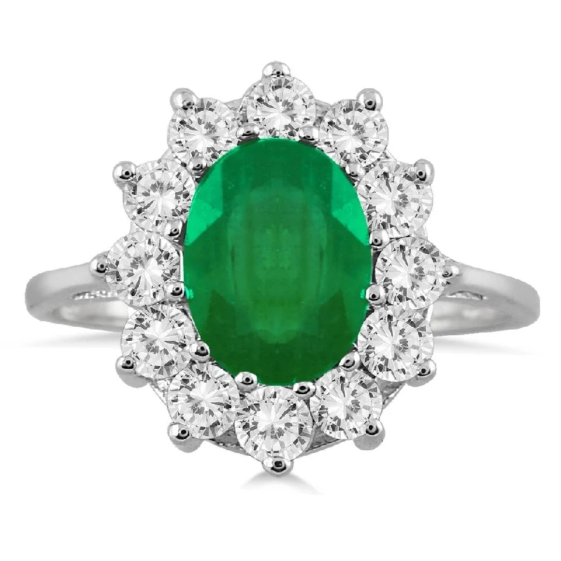 3 Carat TW Diamond and Emerald Ring in 14K White Gold