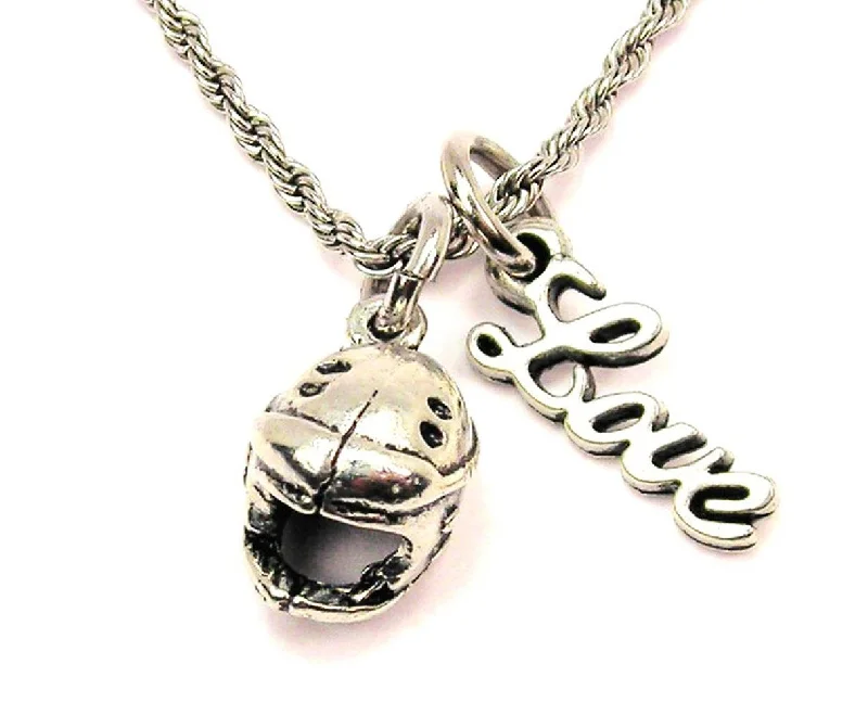 luxury necklaces for brides -Motorcycle Helmet 20" Chain Necklace With Cursive Love Accent