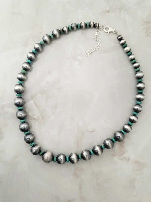 long chain necklaces for women -Sterling Silver Navajo Pearl Turquoise Beaded Necklace