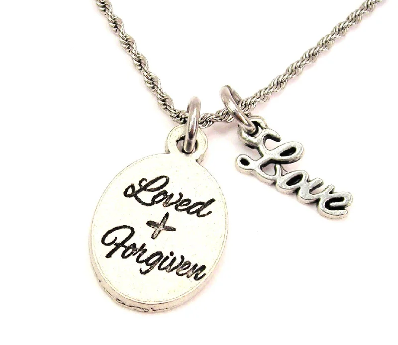 personalized gold necklaces -Loved And Forgiven 20" Chain Necklace With Cursive Love Accent