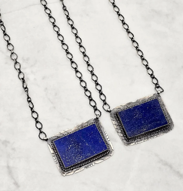 statement necklaces for women -Sterling Silver Lapis Lazuli Large Rectangle Bar Style Necklace