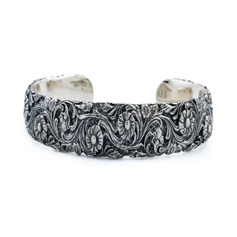 bracelet sets for women -Silver Flower Channel Cuff