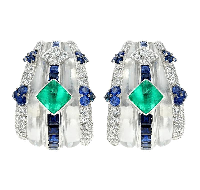 silver engagement rings -elegant gold earrings for women -David Webb Emerald, Sapphire and Diamond Earrings