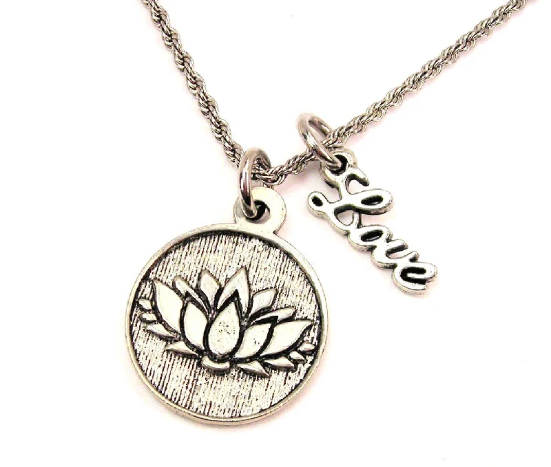 silver bar necklaces for women -Lotus 20" Chain Necklace With Cursive Love Accent