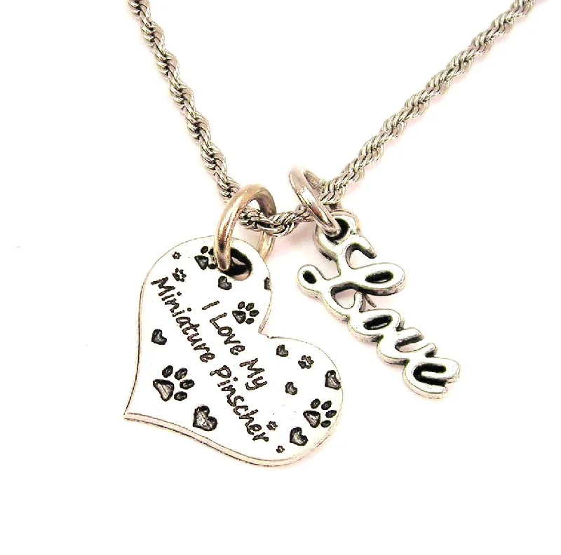 charm necklaces for women -I Love My Miniature Pinscher 20" Chain Necklace With Cursive Love Accent