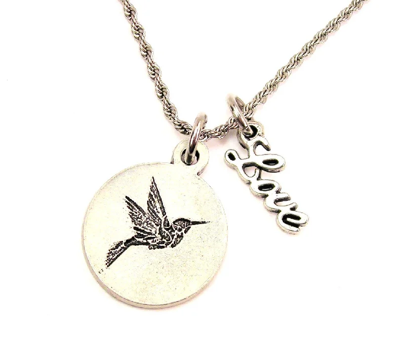 birthday gift necklaces for women -Hummingbird 20" Chain Necklace With Cursive Love Accent