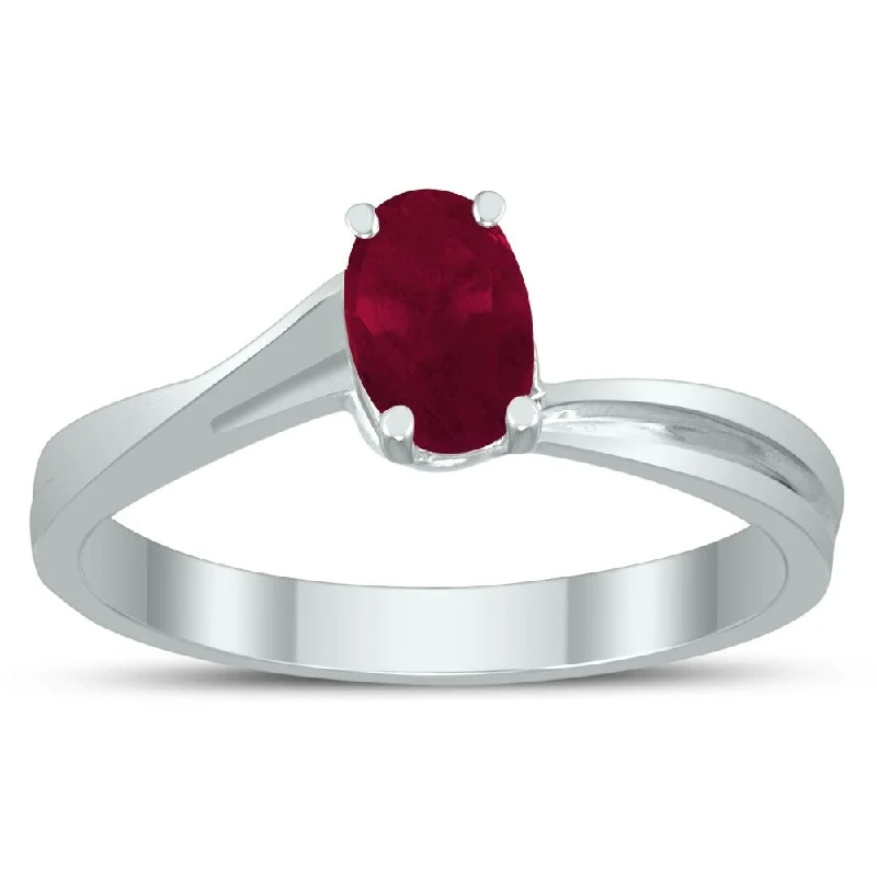 Solitaire Oval 6X4MM Ruby Gemstone Twist Ring in 10K White Gold