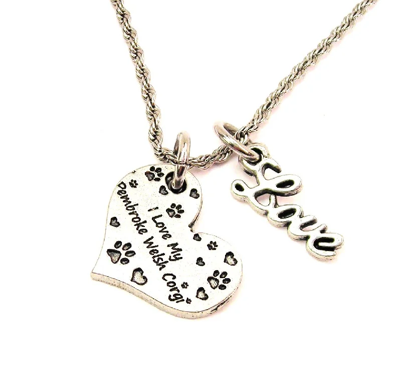 minimalist necklaces for women -I Love My Pembroke Welsh Corgi 20" Chain Necklace With Cursive Love Accent