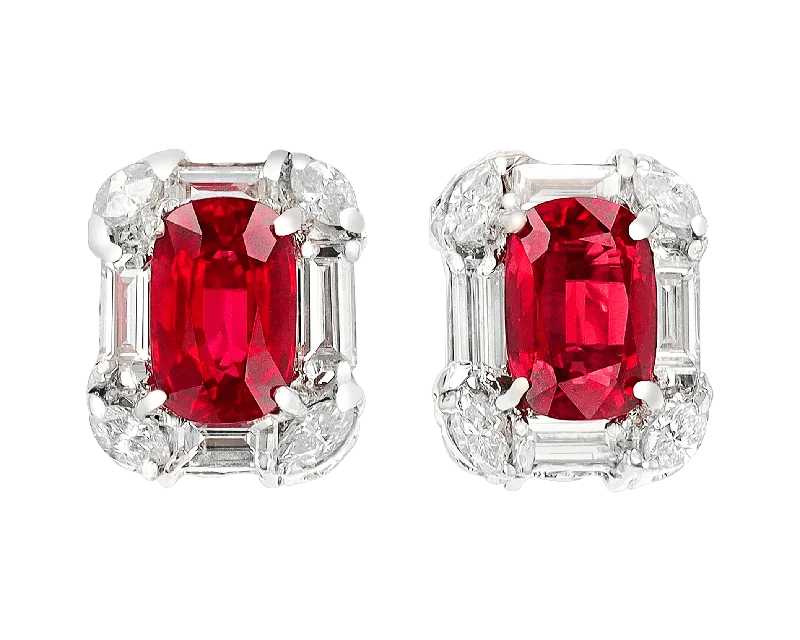 wedding bands with diamonds -gold stud earrings for women -Ruby Earrings, 6.09 Carats