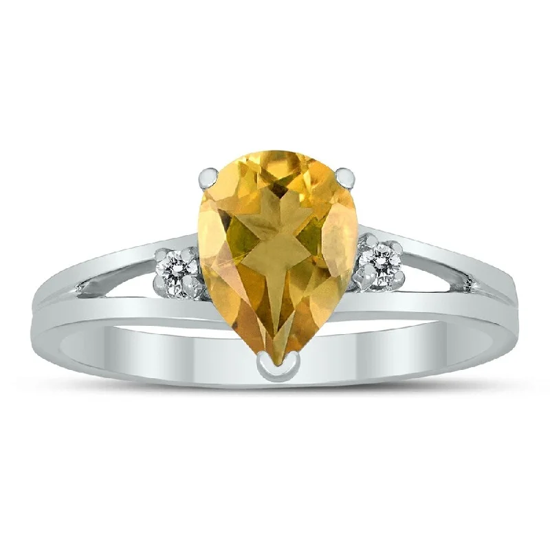 8X6MM Citrine and Diamond Pear Shaped Open Three Stone Ring in 10K White Gold