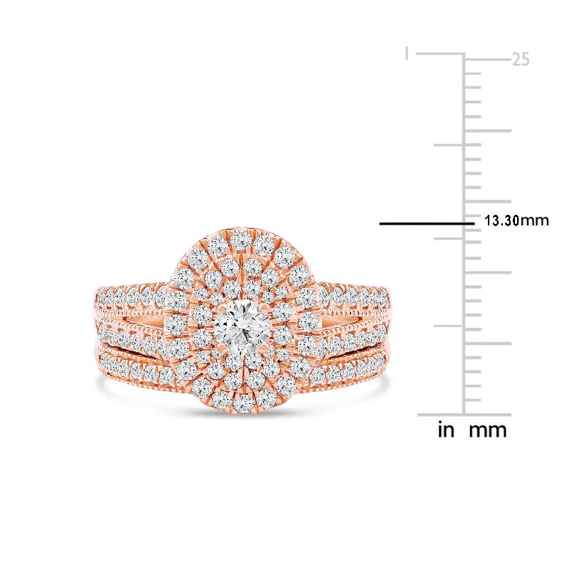 De Couer 1ct TDW Halo Diamond Cluster Halo Bridal Ring in 14k Rose Gold