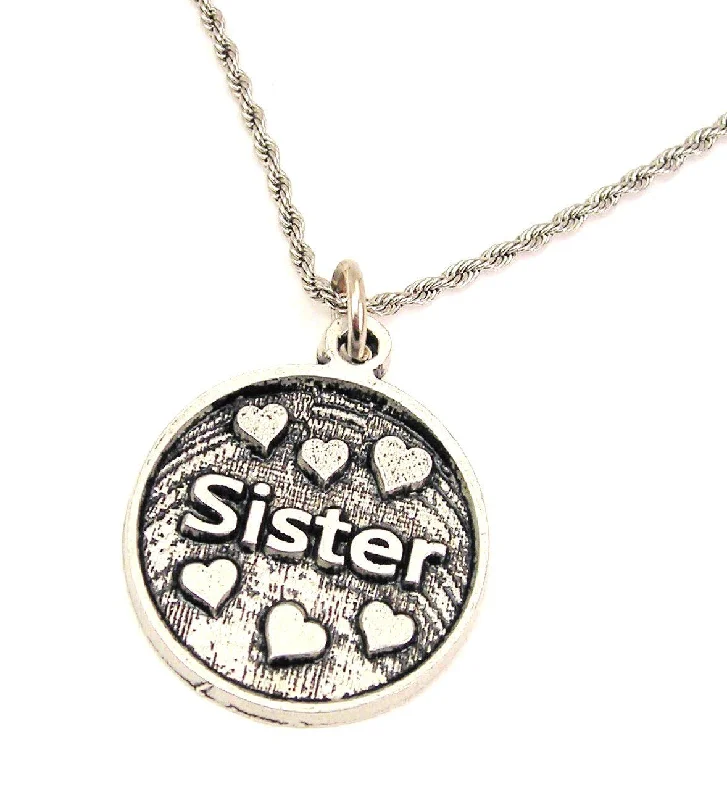 thick chain necklaces for women -Sister With Hearts Single Charm Necklace