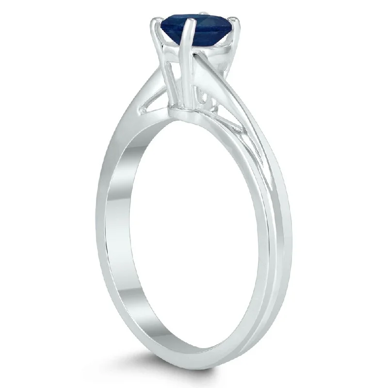 Solitaire Oval 6X4MM Sapphire Gemstone Twist Ring in 10K White Gold