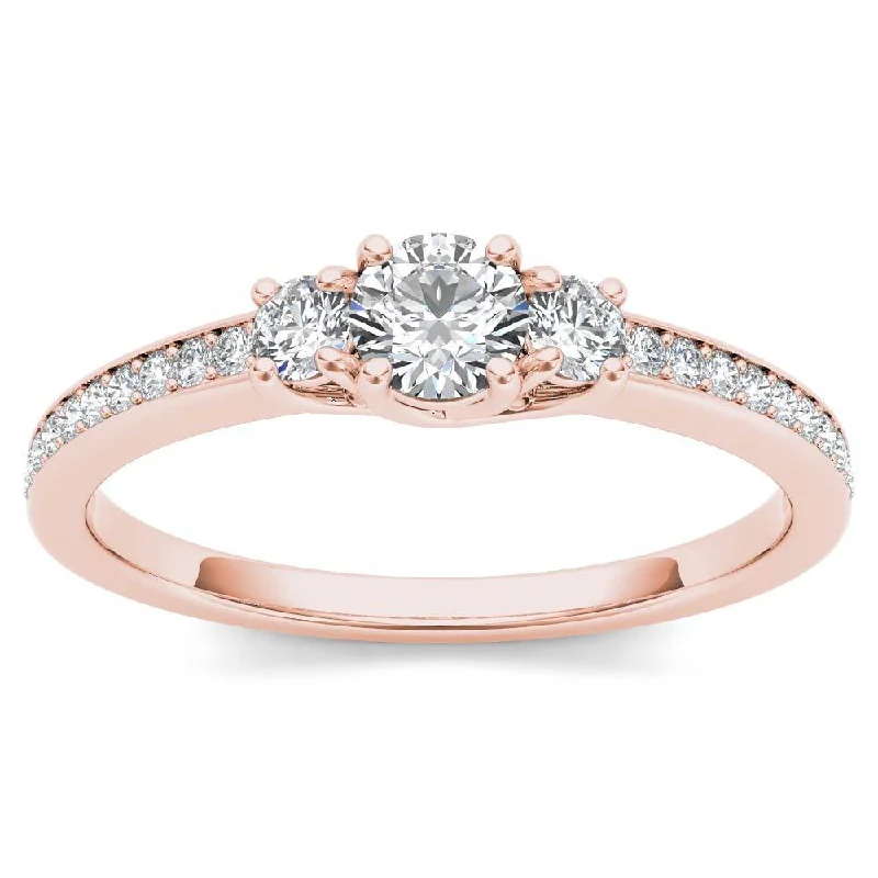 De Couer 14k Rose Gold 1/2ct TDW Diamond Three-Stone Anniversary Ring - Pink