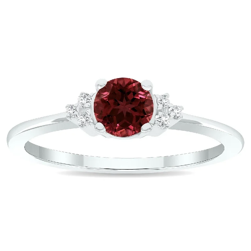 Women's Garnet and Diamond Half Moon Ring in 10K White Gold