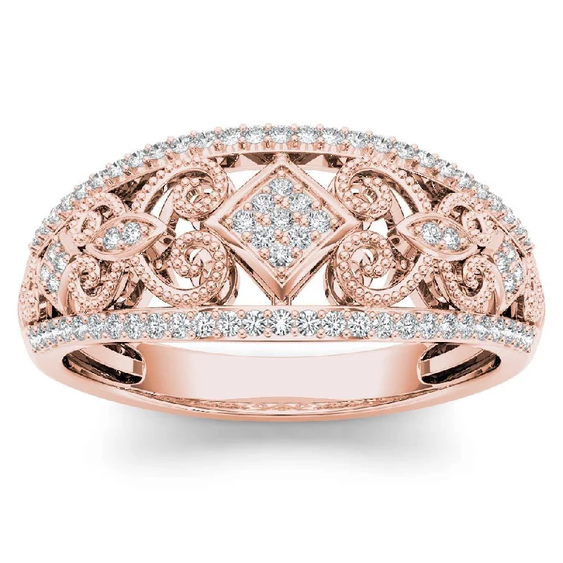 De Couer 10k Rose Gold 1/5ct TDW Diamond Fashion Ring - Pink