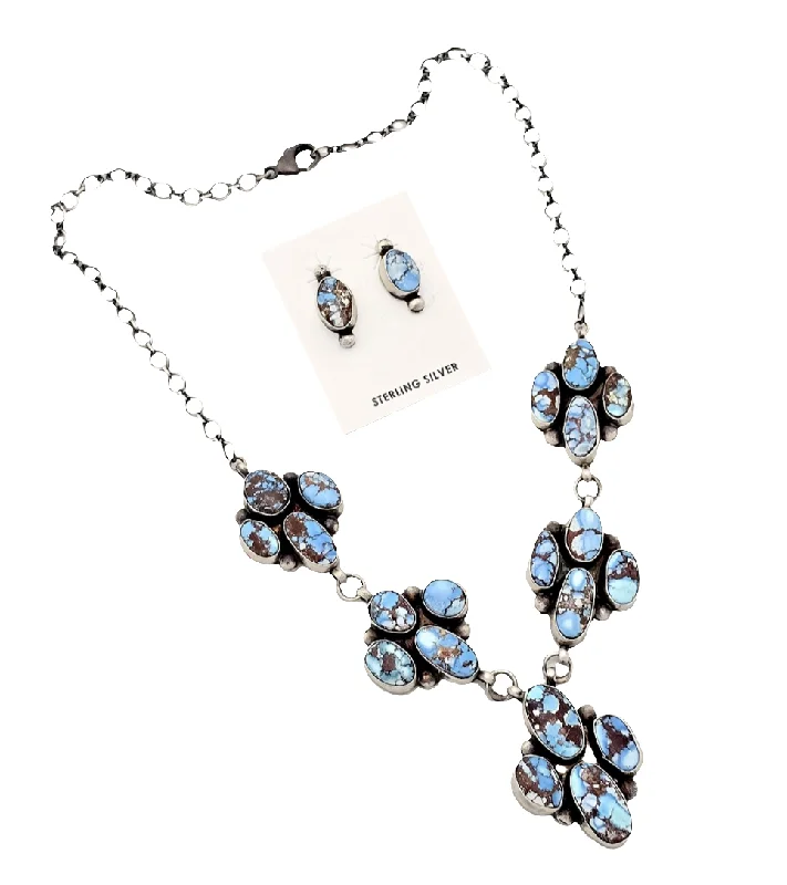 floral necklaces for women -Stamped Sterling Silver Golden Hills Turquoise Cluster Necklace & Earring Set