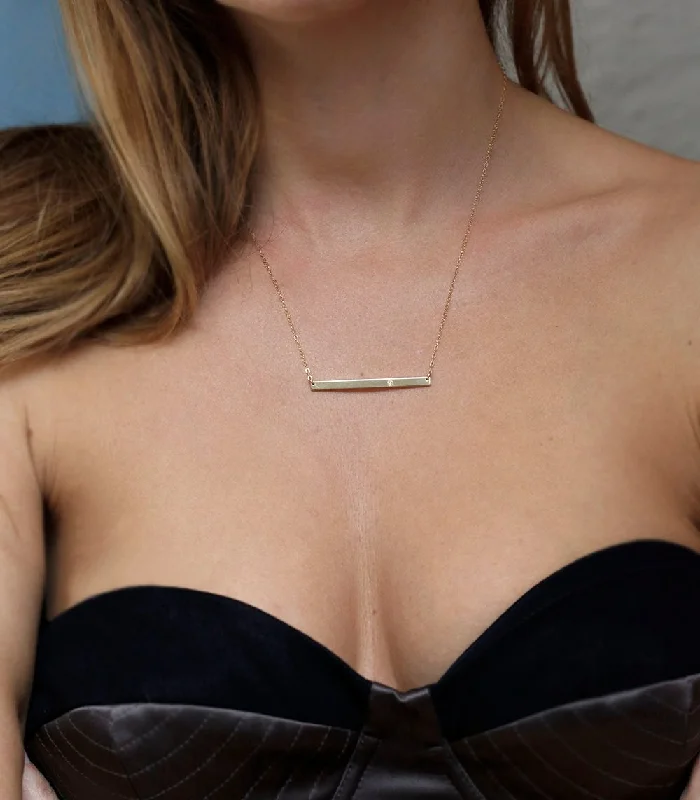 adjustable necklaces for women -Gold Bar Necklace With Diamond, Thin Bar Necklace