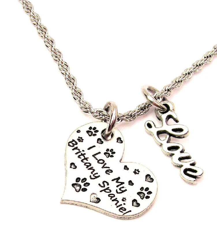 infinity pendant necklaces -I Love My Brittany Spaniel 20" Chain Necklace With Cursive Love Accent