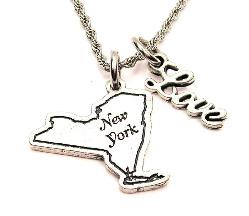 women's silver necklaces -New York 20" Chain Necklace With Cursive Love Accent