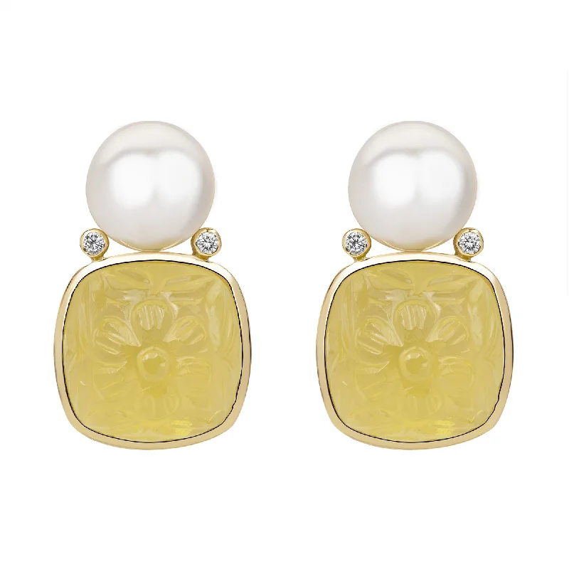 men's style rings for women -pearl stud earrings -Earrings - South Sea Pearl, Lemon Quartz And Diamond