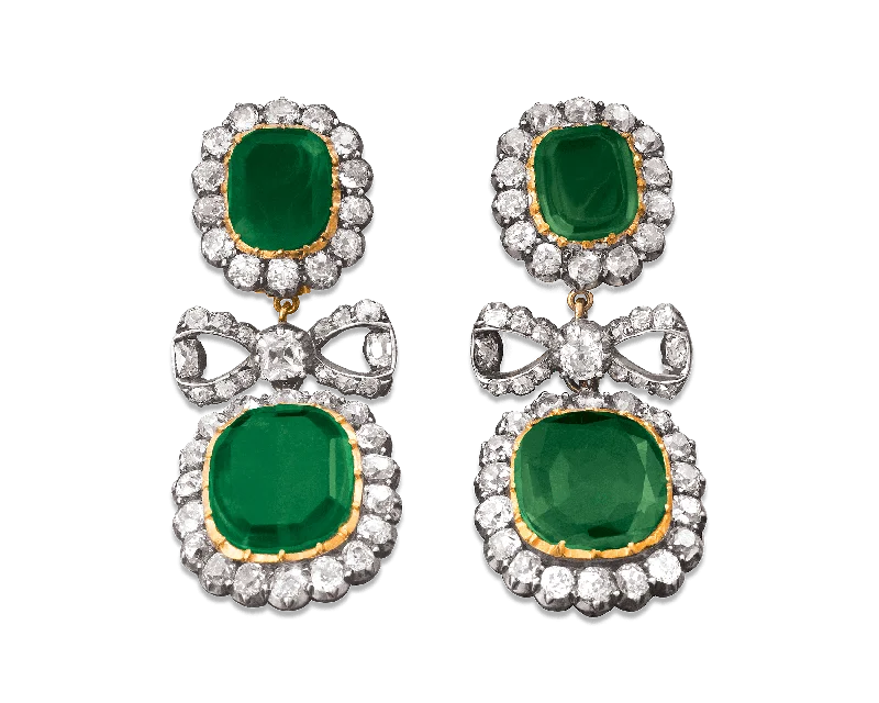 wedding rings for women -stud earrings for women -Edwardian Colombian Emerald Earrings, 13.00 Carats