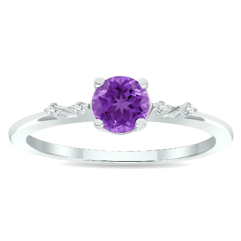 Women's Amethyst and Diamond Sparkle Ring in 10K White Gold