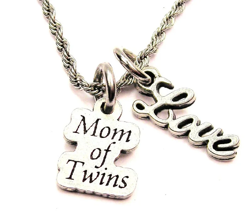 elegant necklaces for women -Mom Of Twins 20" Chain Necklace With Cursive Love Accent