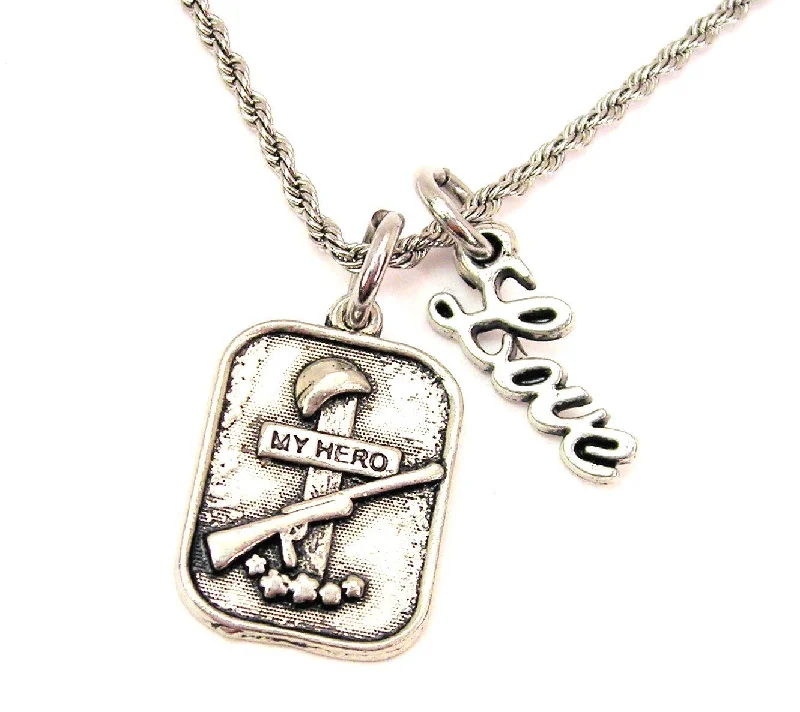 infinity necklaces for women -In Memory Of A Fallen Hero 20" Chain Necklace With Cursive Love Accent