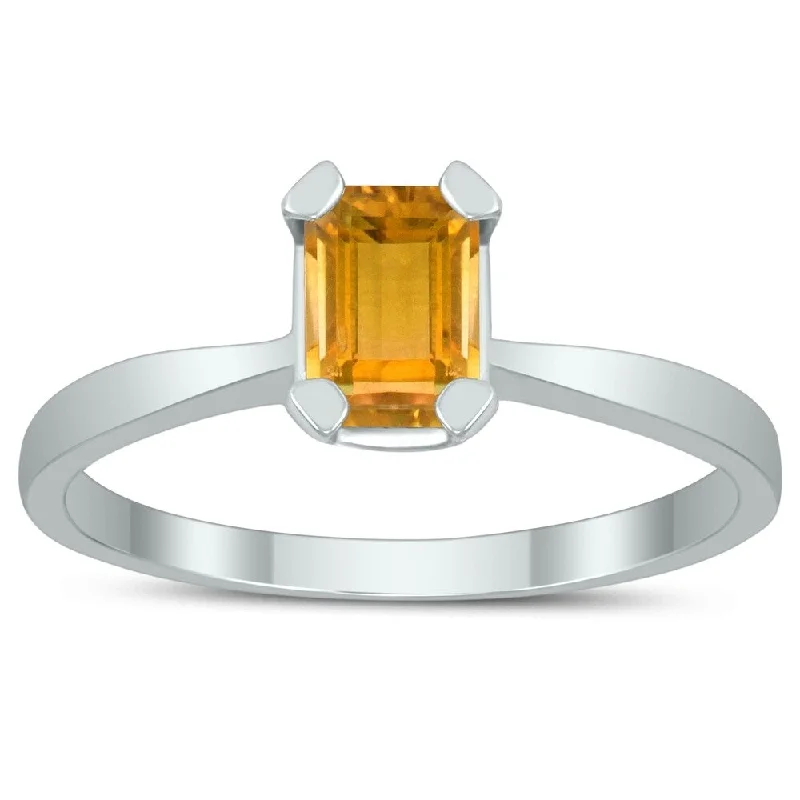 Emerald Shaped 6X4MM Citrine Solitaire Ring in 10K White Gold