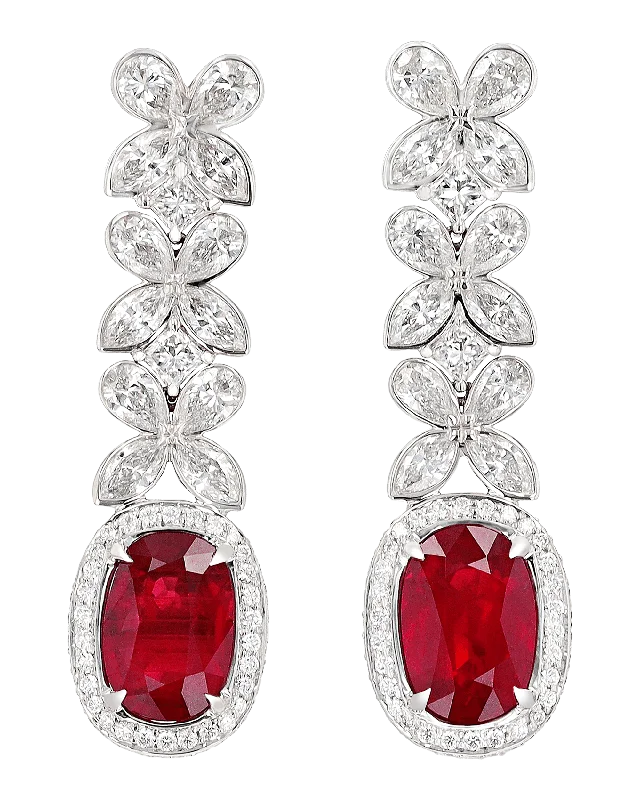 halo wedding rings for women -sterling silver earrings for women -Mozambique Ruby Earrings, 6.02 Carats