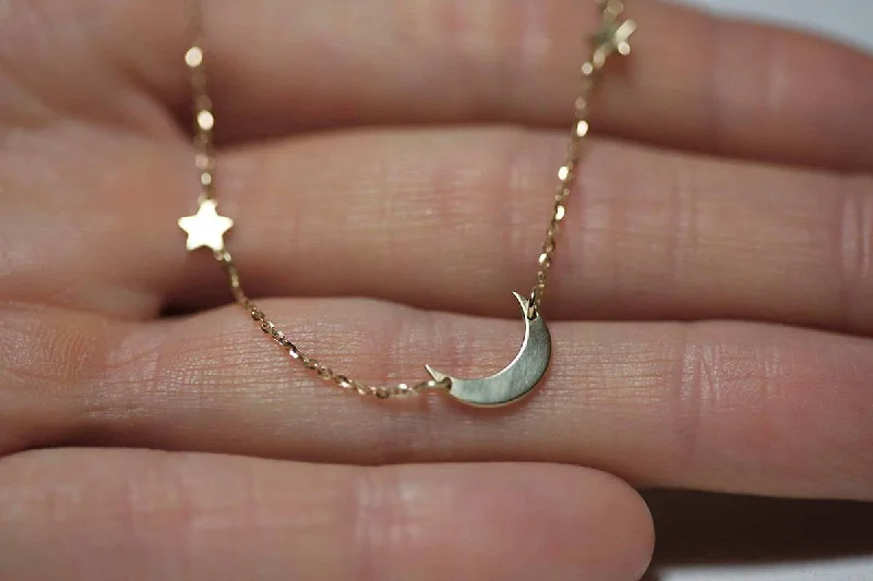 bridal choker necklaces -Crescent Moon Necklace, 14K Gold Mom Necklace