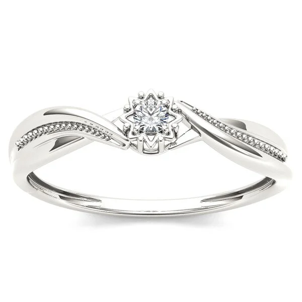 De Couer 10k White Gold 1/20ct TDW Diamond Twisted Shank Ring