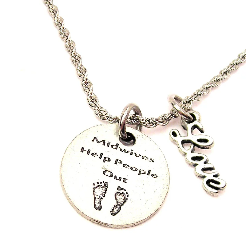 bridal necklaces for women -Midwives Help People Out 20" Chain Necklace With Cursive Love Accent