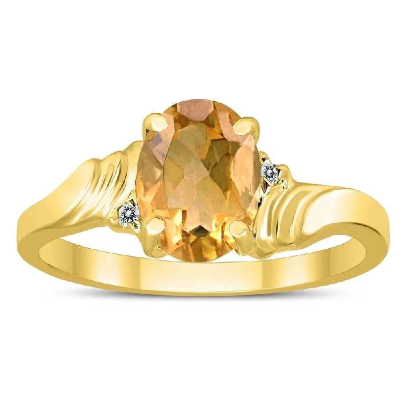 8X6MM Citrine and Diamond Wave Ring in 10K Yellow Gold