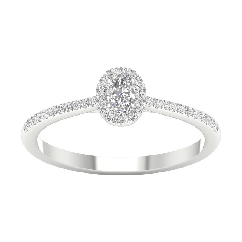 1/4ct - 1ct TDW Oval Diamond Halo Ring in 10k White Gold by DeCouer