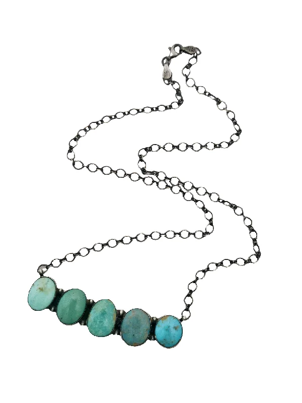 chunky necklaces for women -Stamped Sterling Silver Turquoise 5 Stone Necklace