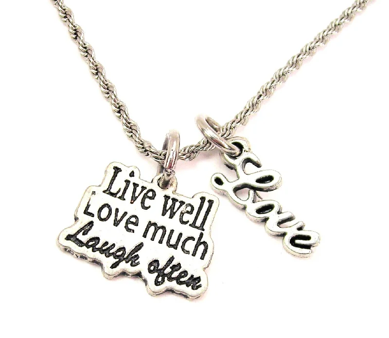 layered gold necklaces for women -Love Well Love Much Laugh Often 20" Chain Necklace With Cursive Love Accent