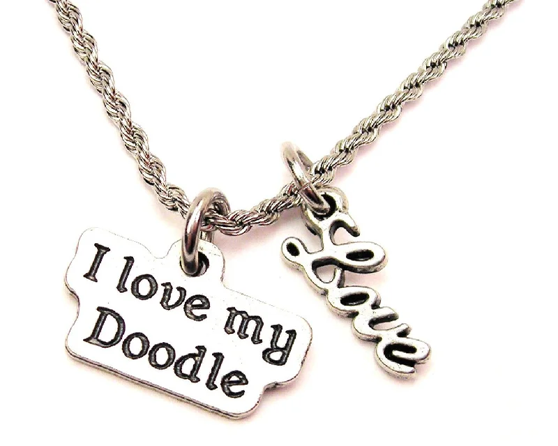 trendy pendant necklaces for women -I Love My Doodle 20" Chain Necklace With Cursive Love Accent