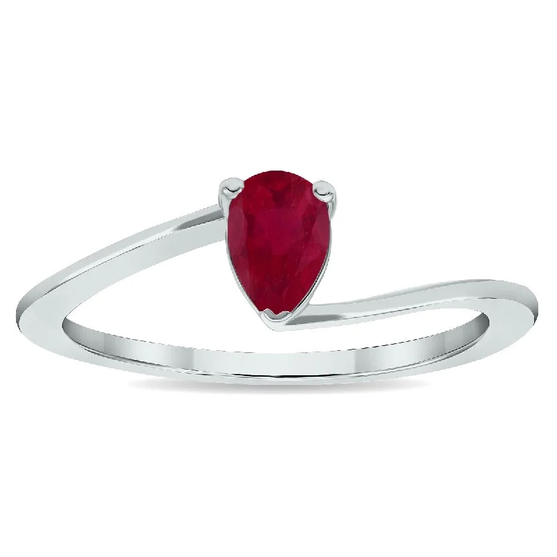 Women's Solitaire Ruby Wave Ring in 10K White Gold