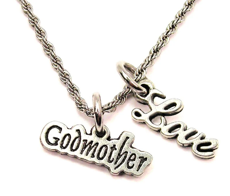 long chain necklaces for women -Godmother 20" Chain Necklace With Cursive Love Accent