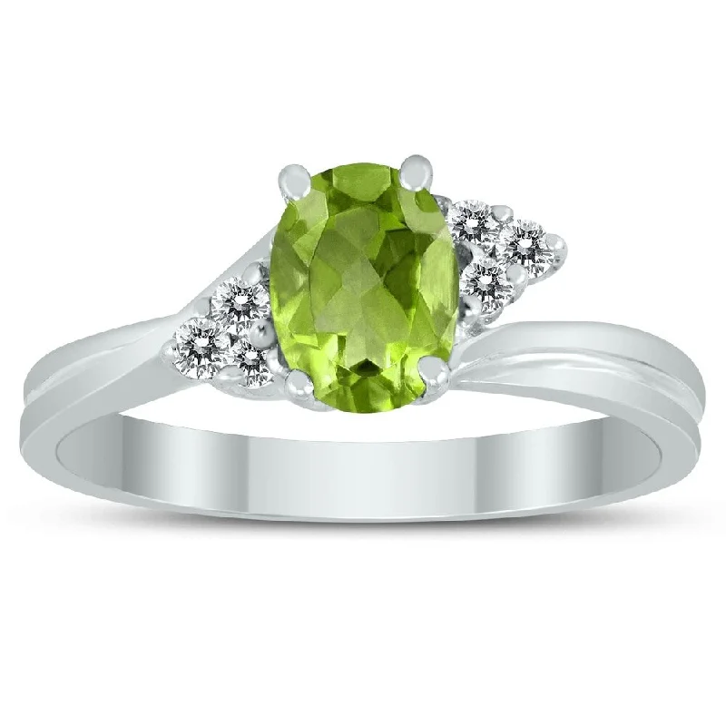 7X5MM Peridot and Diamond Twist Ring in 10K White Gold