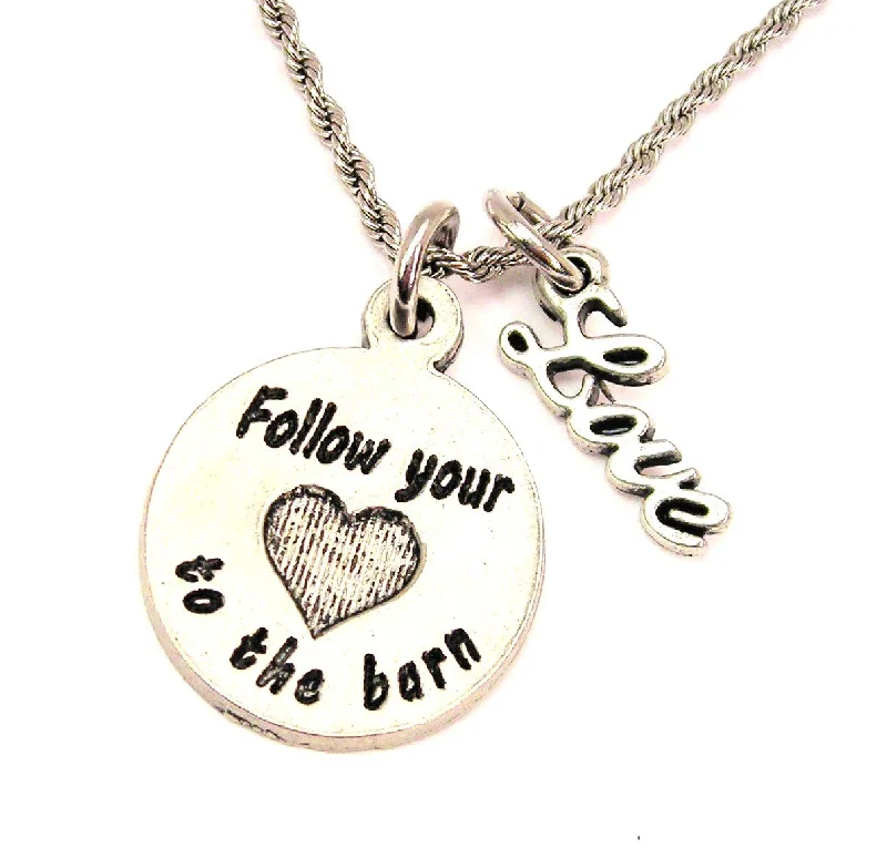 silver bar necklaces for women -Follow Your Heart To The Barn 20" Chain Necklace With Cursive Love Accent