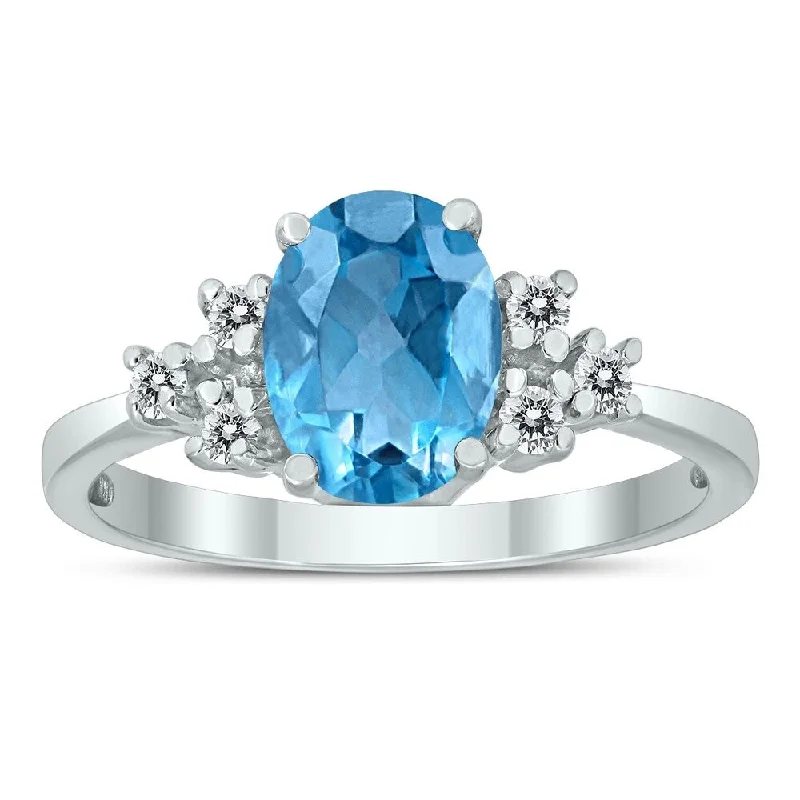 8X6MM Blue Topaz and Diamond Regal Ring in 10K White Gold