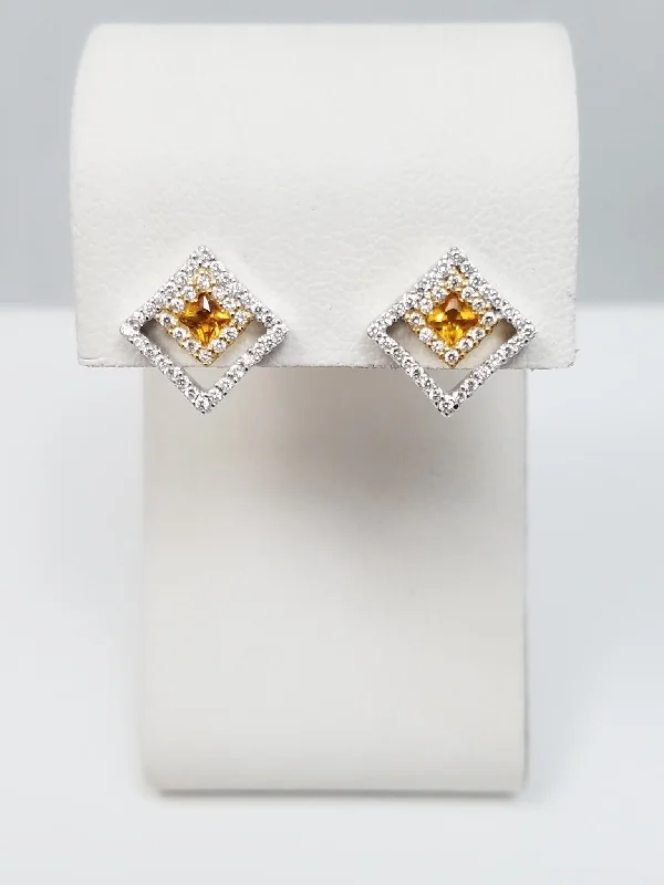 stylish rings for women -luxury hoop earrings for women -Sophisticated 18k Yellow Gold Natural Citrine Diamond Custom Earrings