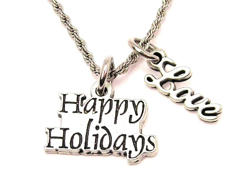 diamond necklaces for women -Happy Holidays 20" Chain Necklace With Cursive Love Accent